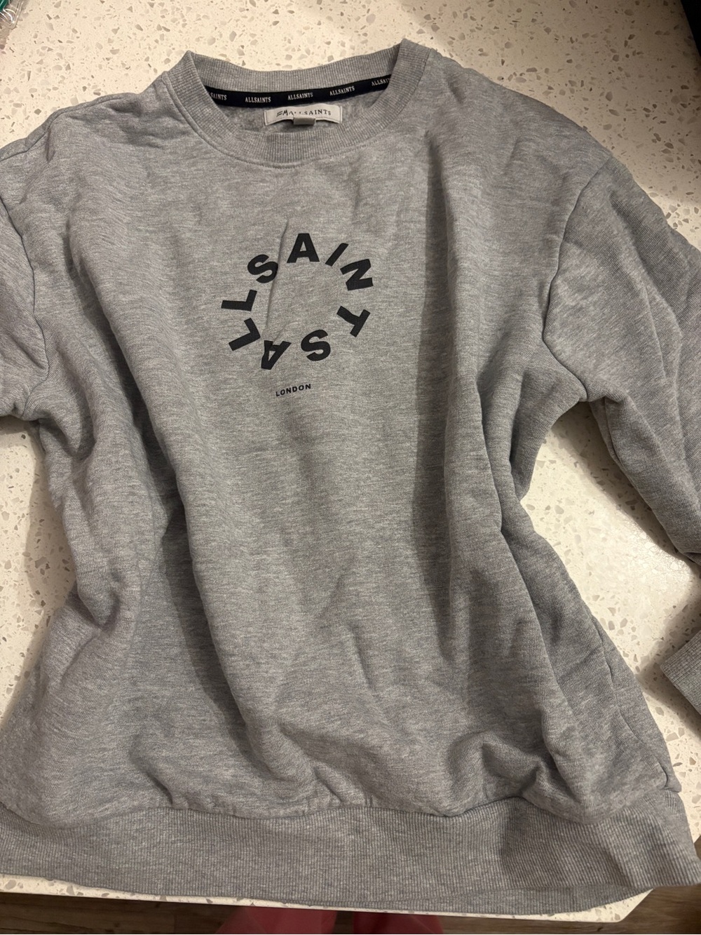 All Saints Light Gray Crewneck with Circular Logo